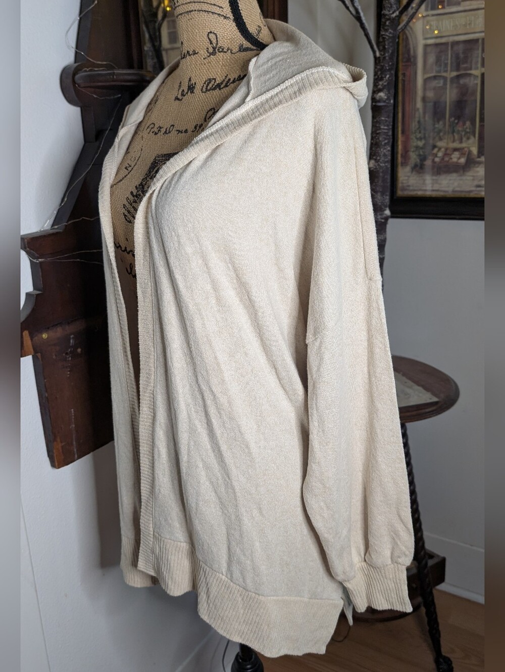 American Eagle Outfitters Cream Knit Hoodie Cardigan - Picture 4 of 7